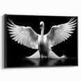 Framed canvas wall art showcasing a serene swan design in black and white, elegantly displayed from the side, perfect for modern home decor or gallery walls.
