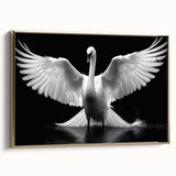Framed wall art featuring a serene swan design with gold accents, elegantly displayed in a stylish setting, ideal for enhancing home décor or office spaces.