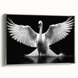 Elegant framed wall art featuring a serene swan design on canvas, showcasing a silver frame. Perfect for enhancing home decor with nature-inspired elegance.
