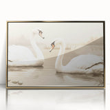 Framed wall art featuring an elegant swan design in gold accents, showcasing a modern acrylic finish. Perfect for enhancing home decor with a touch of sophistication.