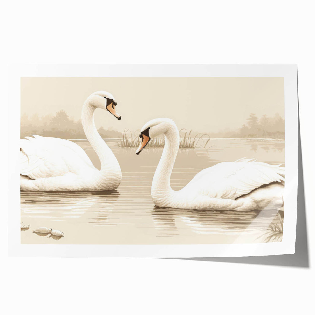 Elegant rolled print of a swan design wall art, showcasing soft pastel colors and intricate details, ideal for adding a touch of sophistication to any decor.
