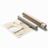Elegant rolled print showcasing a serene swan design in soft pastel colors, ideal for home decor or art collection, packaged securely in a cardboard tube for protection.