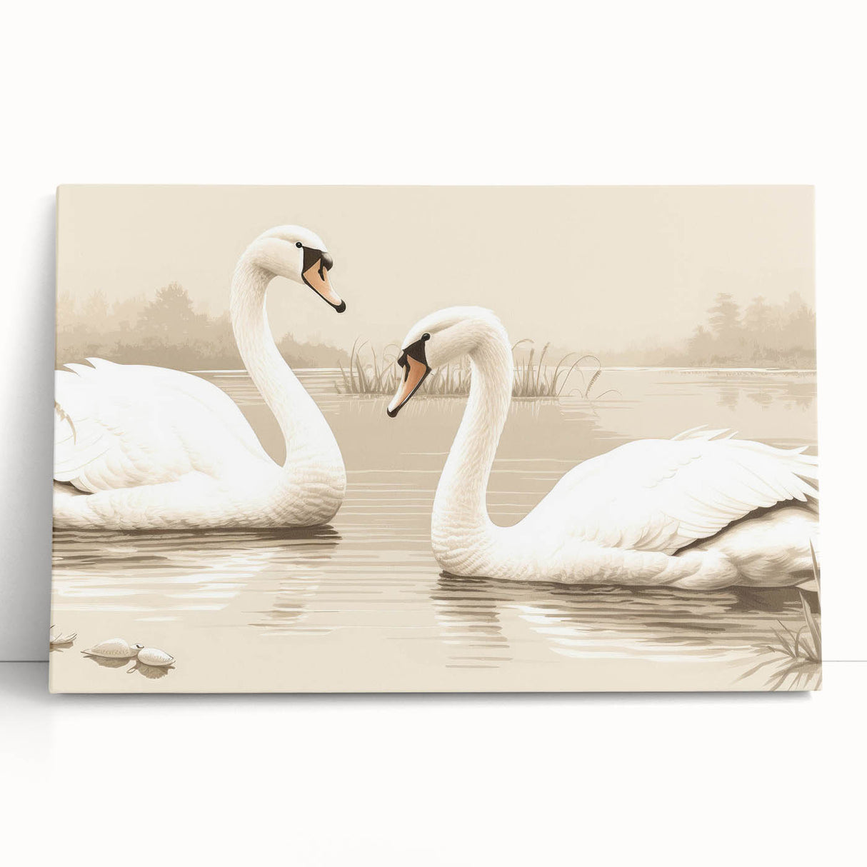 Elegant wall art featuring a serene swan design on stretched canvas, showcasing soft pastel colors and intricate details, perfect for enhancing any home decor.