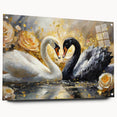 Swan-themed wall art collection displayed in an acrylic glass frame, showcasing intricate bird designs and vibrant colors, ideal for modern decor.