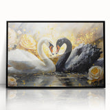 Framed wall art featuring a serene swan design in a black acrylic frame, showcasing intricate details and elegant colors, perfect for home decor enthusiasts.