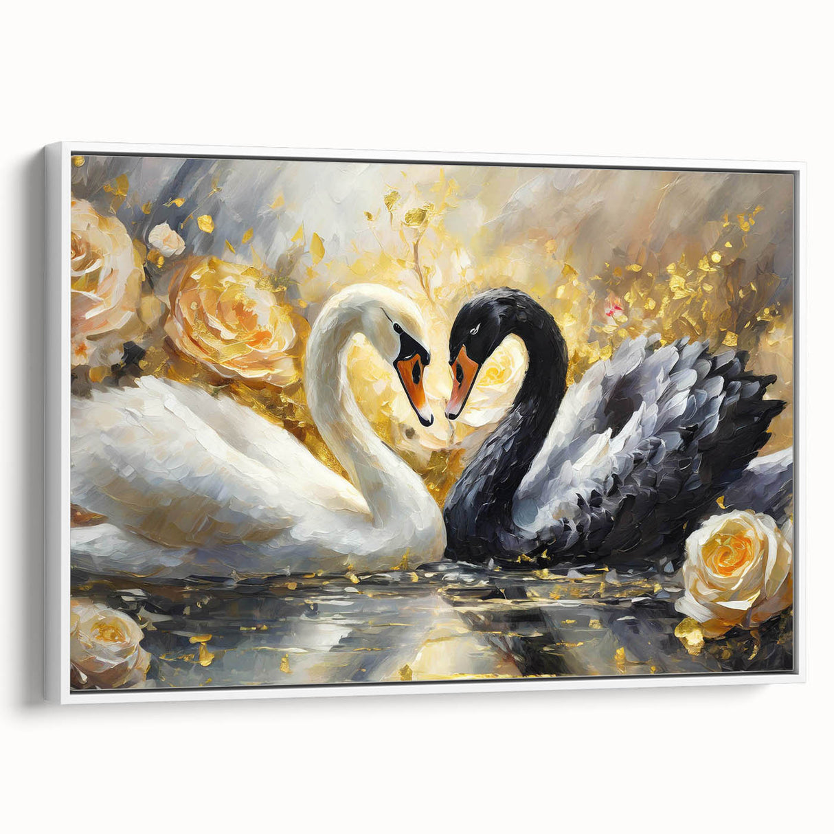Framed wall art featuring a serene swan design in a minimalist white frame, showcasing elegant strokes against a soft backdrop, perfect for modern decor.