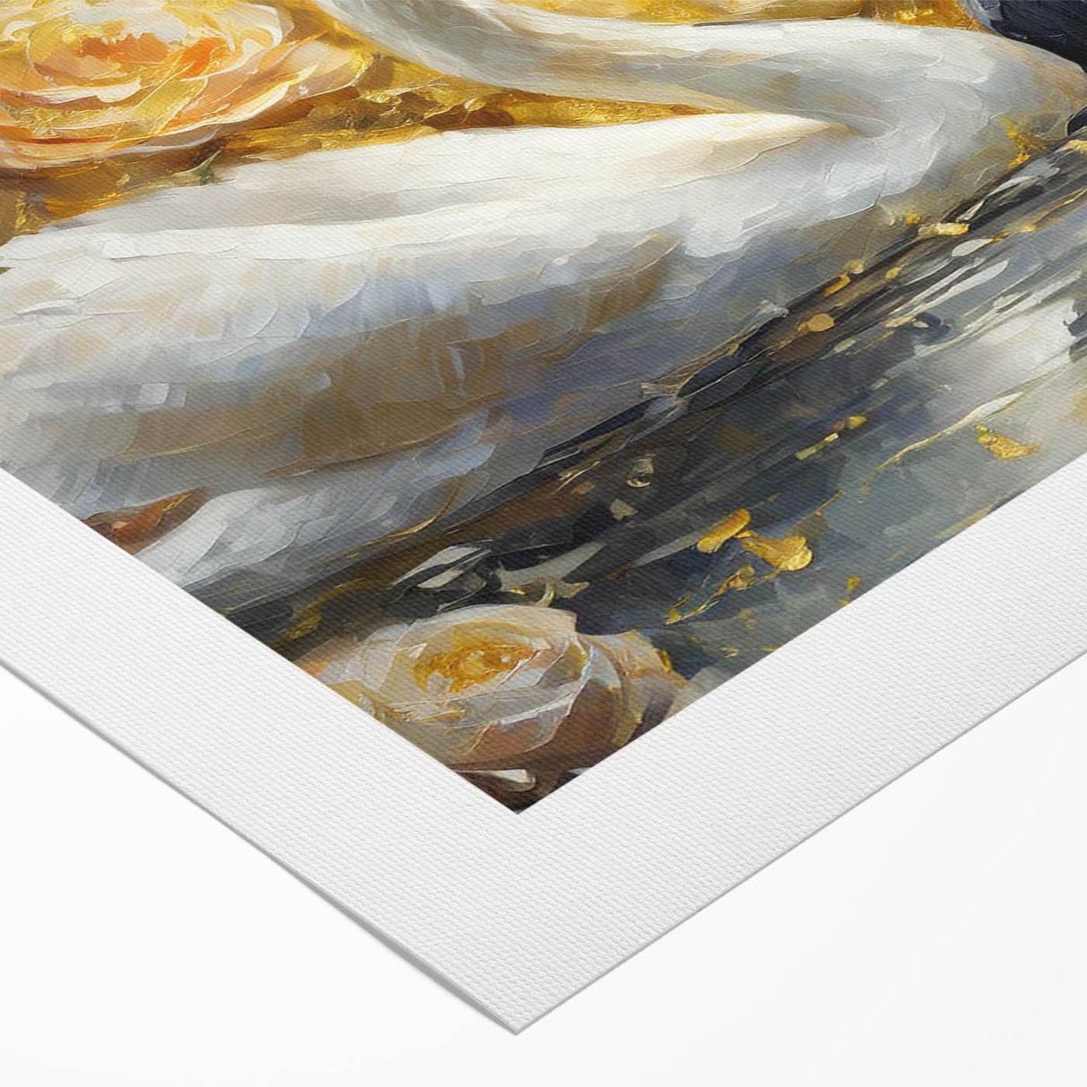 Swan-themed wall art canvas featuring elegant birds in a serene, nature-inspired design, rolled and ready for display, perfect for home decor enhancement.