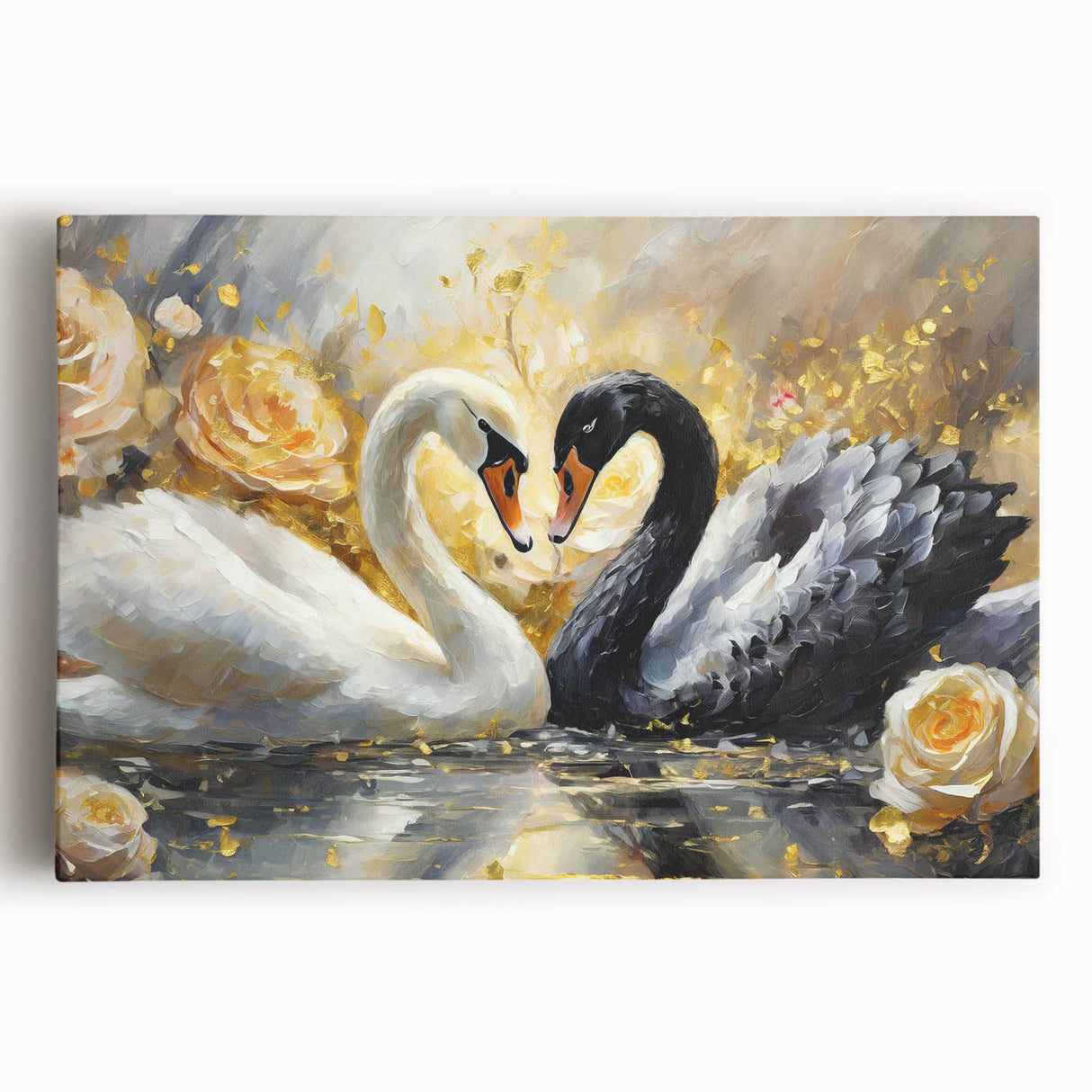Elegant stretched canvas wall art featuring a serene swan design, showcasing soft pastel colors and intricate detailing, perfect for enhancing home decor aesthetics.
