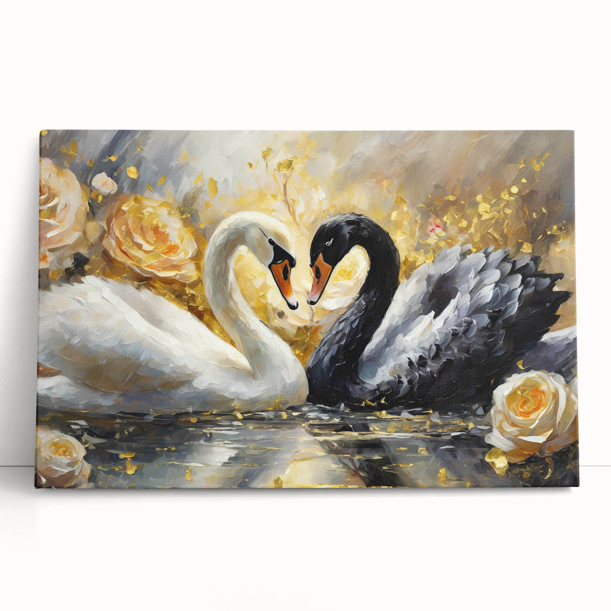 Elegant swan design wall art collection on stretched canvas, showcasing soft pastel colors and graceful imagery, ideal for enhancing home decor aesthetics.