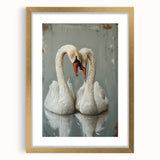 Elegant framed wall art featuring a swan design with a gold mat, perfect for enhancing modern decor. Ideal for living rooms or offices, adding a touch of sophistication.