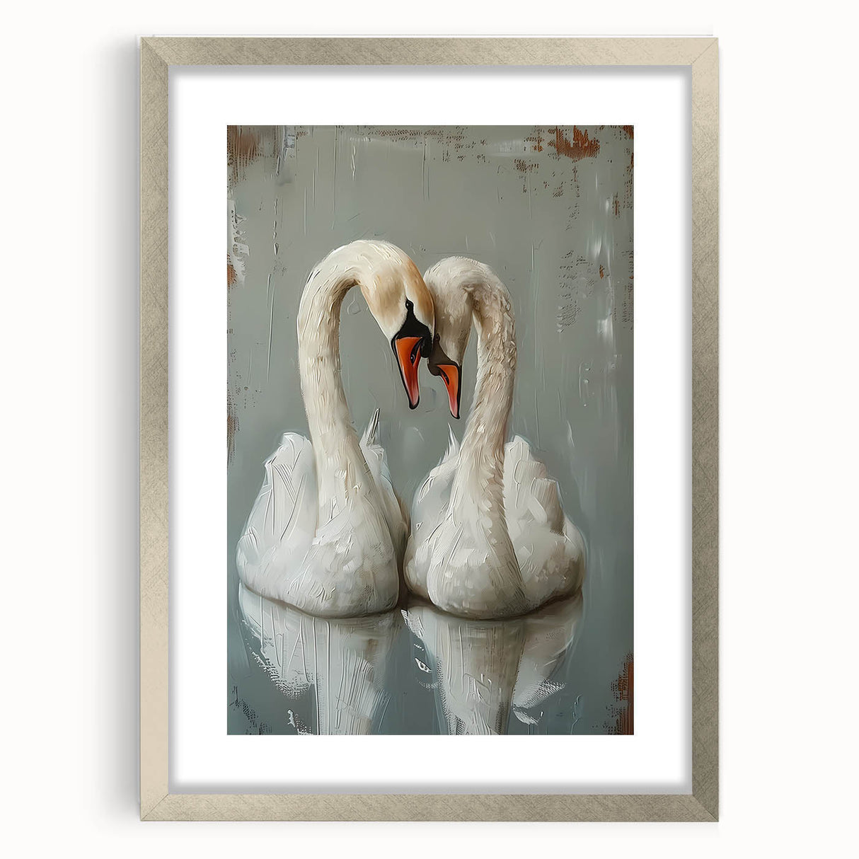 Elegant wall art collection featuring a silver-framed swan design with a mat, showcasing intricate details and a modern aesthetic, perfect for enhancing any decor.