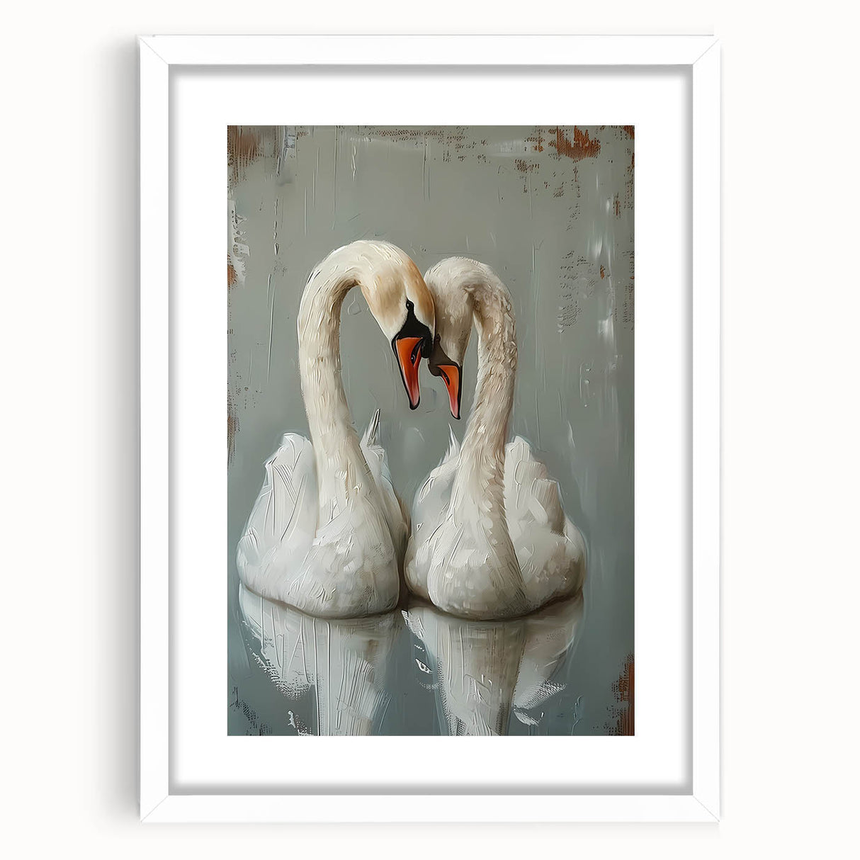 Framed wall art featuring a serene swan design in a minimalist style, displayed with a white mat, ideal for enhancing modern home decor aesthetics.