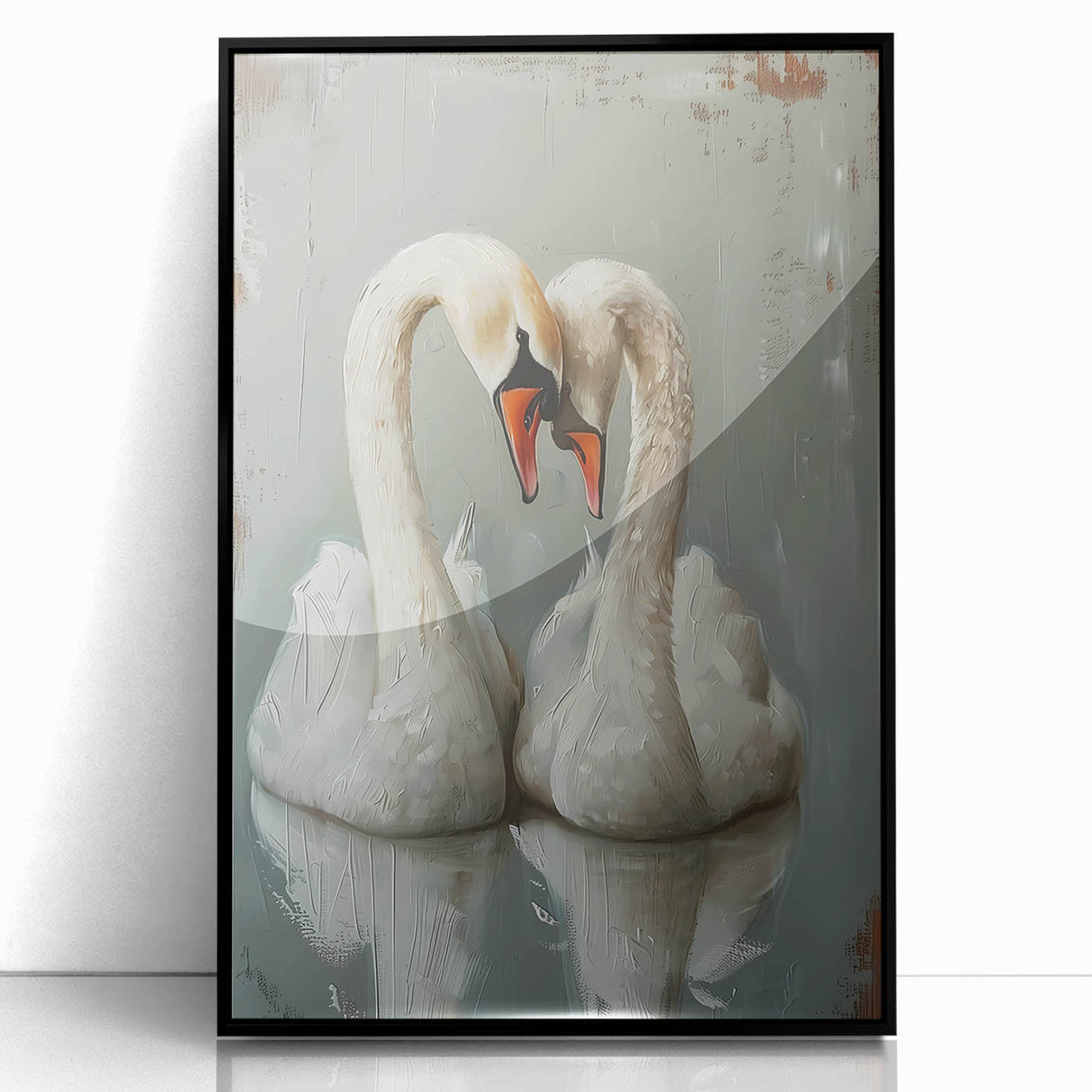 Framed wall art collection featuring a graceful swan design on a black background, showcasing elegant curves and intricate details, perfect for modern home decor.