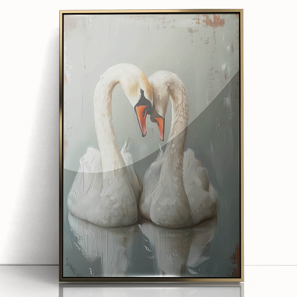 Framed wall art featuring a graceful swan design in gold accents, showcasing intricate details and a sleek acrylic finish, perfect for modern decor.