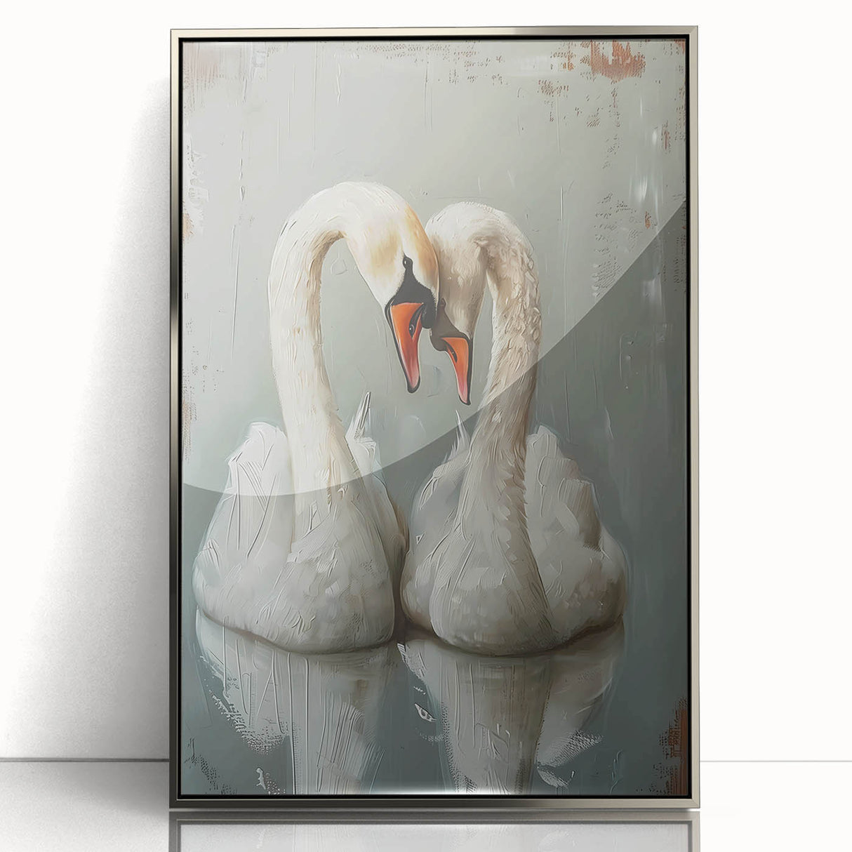 Framed wall art collection featuring a graceful swan design in a sleek silver frame, showcasing an elegant and tranquil aesthetic, perfect for modern home decor.