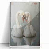 Framed acrylic wall art featuring elegant swan designs in a white frame, showcasing a serene nature scene. Perfect for adding a touch of sophistication to home decor.