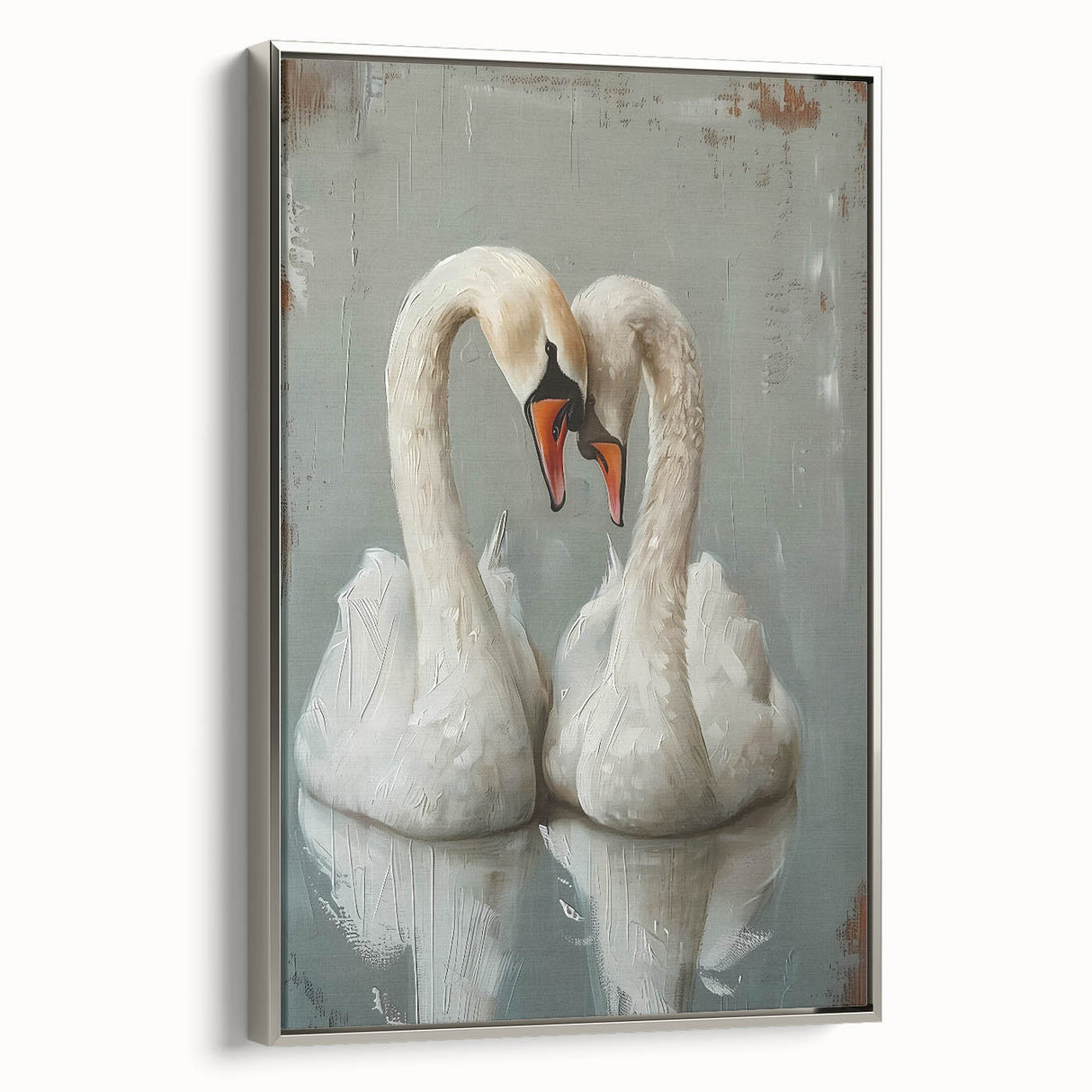 Framed canvas wall art featuring elegant swan design in silver tones, showcasing intricate details and a modern aesthetic, perfect for home decor.