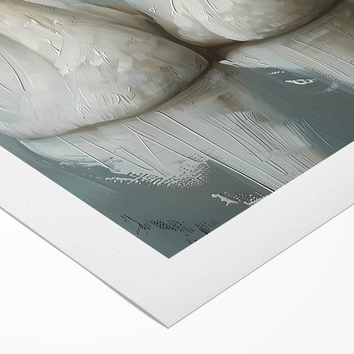 Swan design wall art print on rolled canvas, showcasing elegant birds in soft pastel colors, perfect for home decor and enhancing artistic spaces.