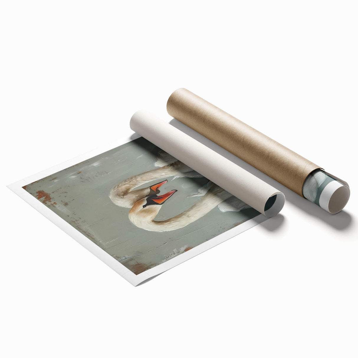 Elegant wall art collection featuring a beautifully designed swan surrounded by vibrant floral elements, printed on high-quality, rolled canvas.