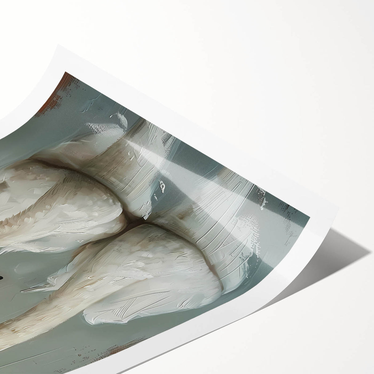Elegant rolled print showcasing a serene swan design in soft pastel colors, ideal for home decor. Perfect addition to any nature-inspired art collection.