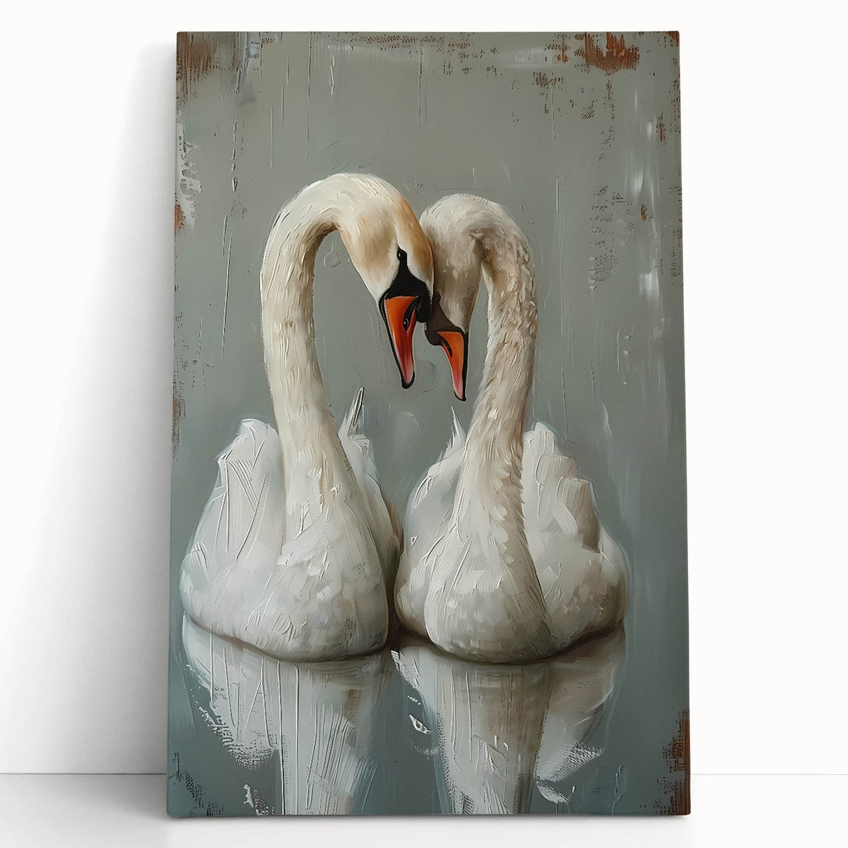 Elegant swan wall art collection displayed on stretched canvas, featuring graceful swan designs in soft pastel colors, perfect for modern home decor.