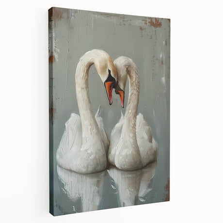 Elegant stretched canvas wall art featuring a serene swan design in a tranquil setting, showcasing soft pastel colors and intricate details, ideal for home decor.