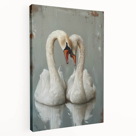 Elegant stretched canvas wall art featuring a serene swan design in a tranquil setting, showcasing soft pastel colors and intricate details, ideal for home decor.