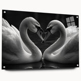 Elegant wall art collection featuring a side view of acrylic glass depicting a graceful swan design, accented with decorative pins, ideal for modern decor.