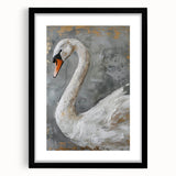 Elegant wall art collection featuring a black-framed design with a serene swan motif, ideal for enhancing home decor. The artwork is displayed with a mat, showcasing intricate details and a sophisticated aesthetic that complements modern interiors.