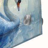 Close-up view of a stunning acrylic wall art piece showcasing a graceful swan design, featuring vibrant colors and intricate details, ideal for home decor.