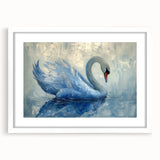Elegant wall art collection featuring a white frame and mat, showcasing a serene swan design amidst a minimalist backdrop, perfect for modern decor.