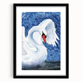 Elegant wall art featuring a black-framed collection of swan designs, showcasing intricate details and a modern aesthetic, perfect for enhancing home decor.