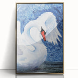 Framed wall art featuring an elegant swan design in gold acrylic, showcasing intricate details and a modern aesthetic, perfect for home decor enhancement.