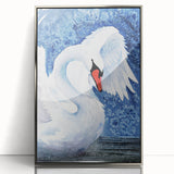 Framed wall art featuring an elegant swan design in silver acrylic, showcasing a modern aesthetic. Perfect for enhancing home decor with a touch of sophistication.