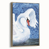 Framed wall art featuring a golden swan design on canvas, showcasing intricate details and elegant colors, ideal for home decor or office settings.