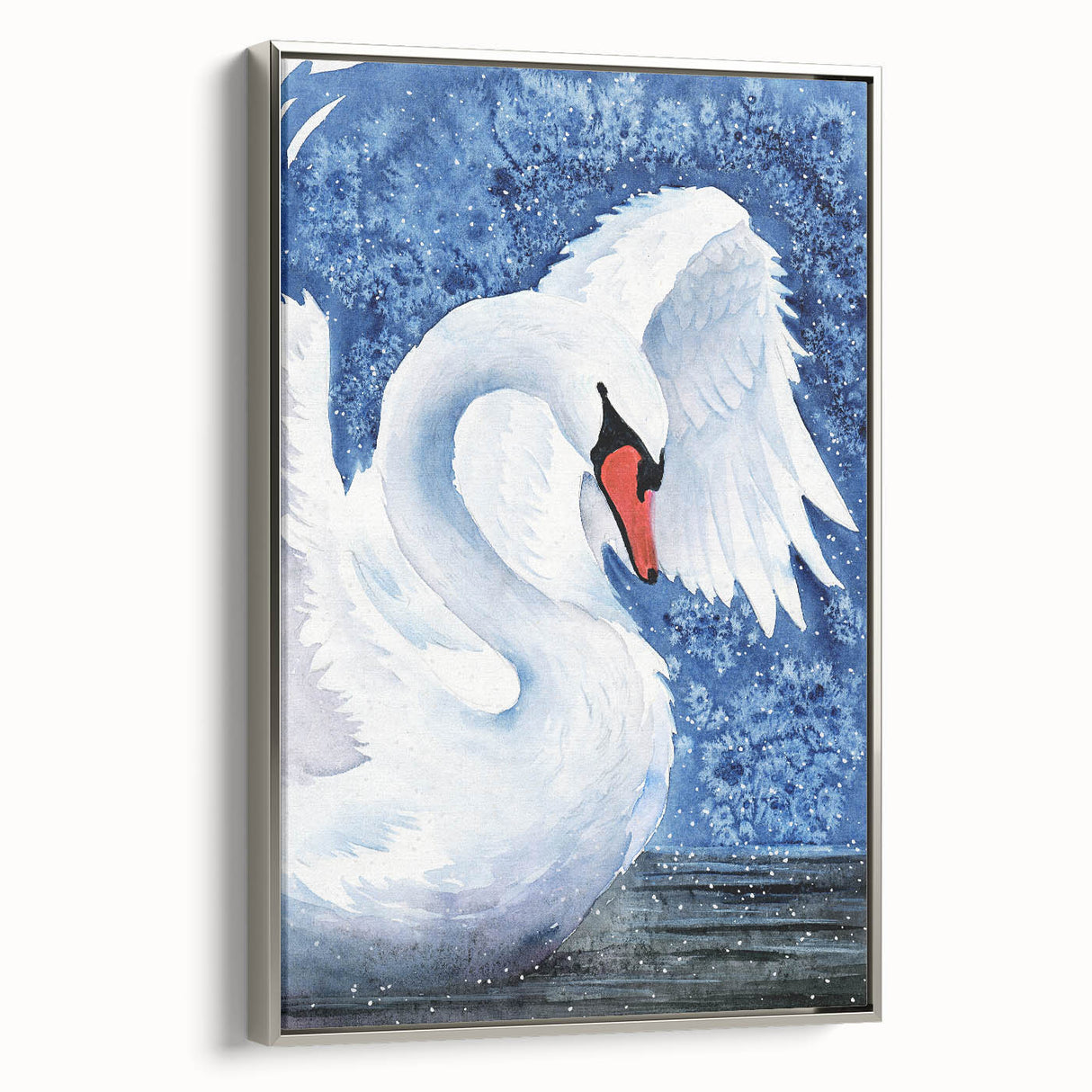Framed canvas wall art showcasing a serene swan design in soft silver tones, ideal for enhancing modern home decor with elegance and tranquility.