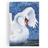 Stretched canvas wall art showcasing a serene swan design in soft pastel colors, perfect for enhancing tranquil indoor spaces with nature-inspired decor.