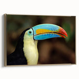 Framed wall art collection showcasing vibrant tropical birds in a gold frame, perfect for enhancing home decor with a colorful and exotic touch.
