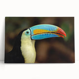 Vibrant tropical bird wall art collection on stretched canvas, featuring colorful parrots and exotic foliage, perfect for brightening up any living space.