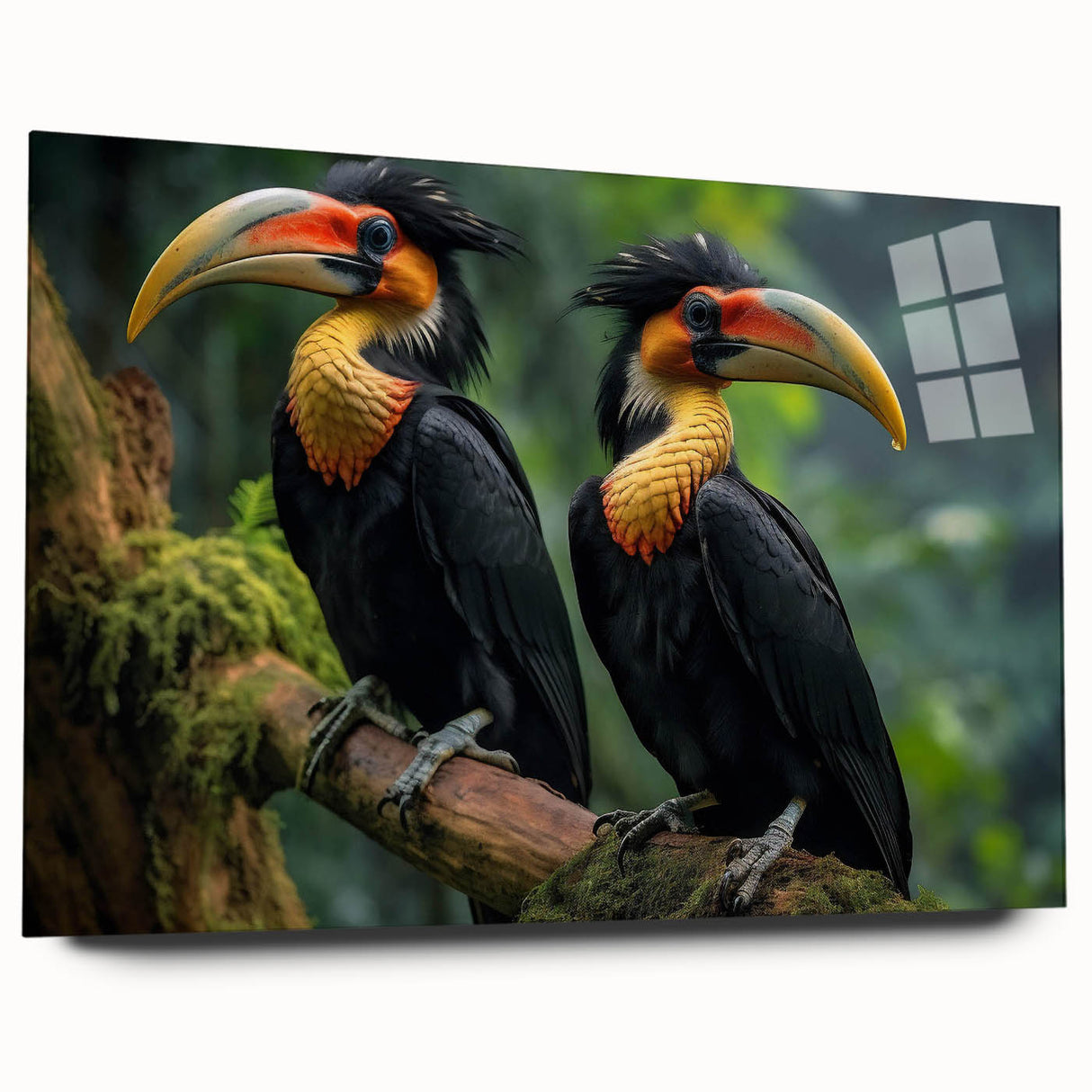 Tropical birds wall art collection displayed in acrylic glass, showcasing vibrant colors and intricate designs, perfect for enhancing modern home decor.