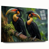 Tropical birds wall art collection displayed in acrylic glass, showcasing vibrant colors and intricate designs, perfect for enhancing modern home decor.