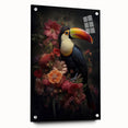 Tropical birds wall art collection displayed on an acrylic glass surface, showcasing vibrant colors and intricate details, ideal for enhancing modern decor.