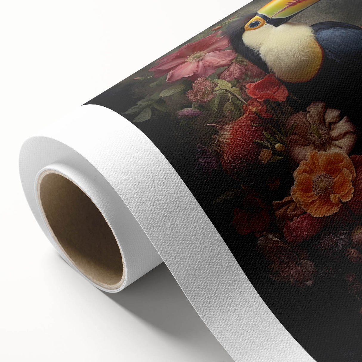 Tropical bird-themed rolled canvas wall art featuring vibrant colors and intricate designs, perfect for enhancing home decor with a touch of nature's beauty.