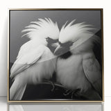 Framed acrylic wall art featuring vibrant tropical birds in a gold frame, showcasing a colorful design perfect for home decor, enhancing any living space.
