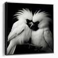 Framed canvas wall art showcasing a vibrant tropical bird design with bold colors, set against a sleek black frame, ideal for modern home decor.