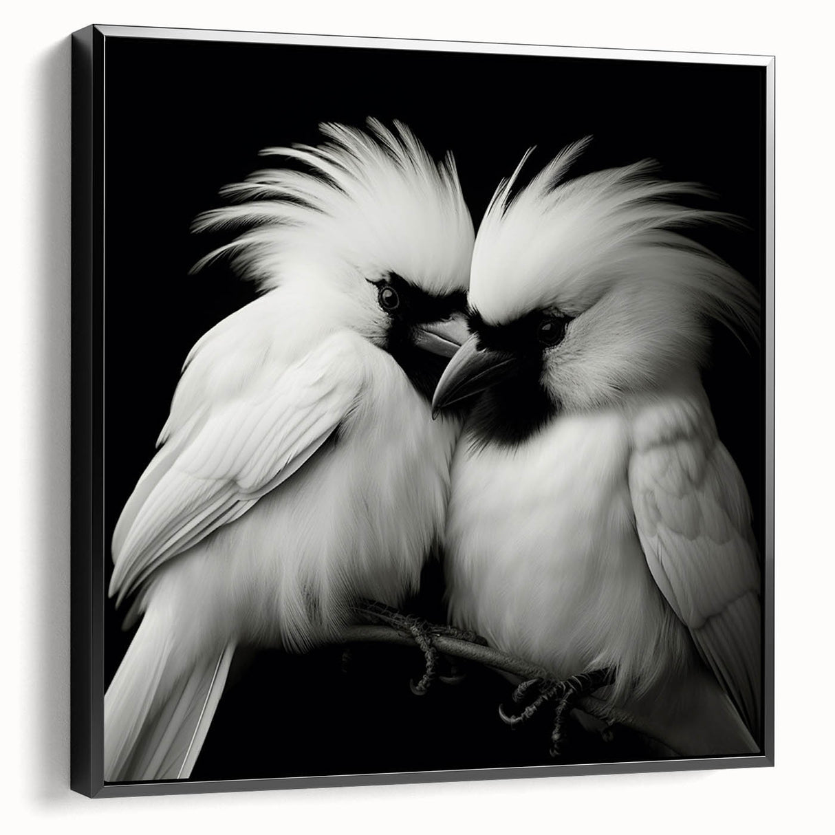 Framed canvas wall art showcasing a vibrant tropical bird design with bold colors, set against a sleek black frame, ideal for modern home decor.