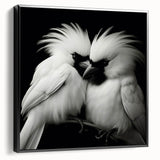 Framed canvas wall art showcasing a vibrant tropical bird design with bold colors, set against a sleek black frame, ideal for modern home decor.