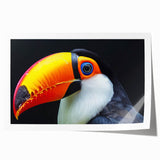 Vibrant tropical bird wall art print showcasing colorful parakeets and exotic foliage, rolled and packaged for easy framing and display in home decor.