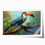 Tropical birds wall art print showcasing vibrant colors and intricate designs, perfect for enhancing home decor, presented in a rolled format for easy framing.