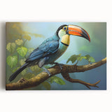 Tropical birds wall art collection displayed on a stretched canvas, showcasing vibrant colors and intricate details, perfect for enhancing home decor.